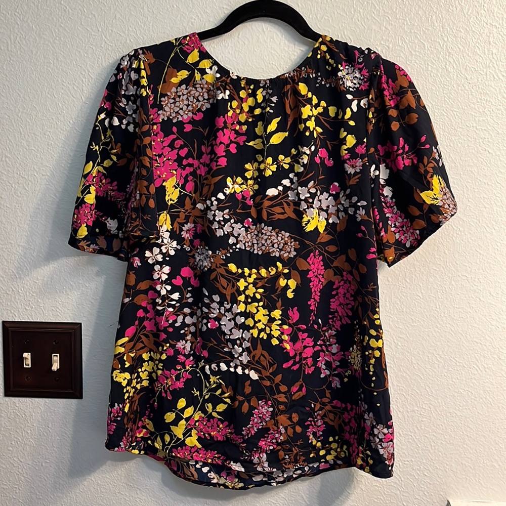 anko floral blouse, size AU6 / US2 / EU34, navy blue
